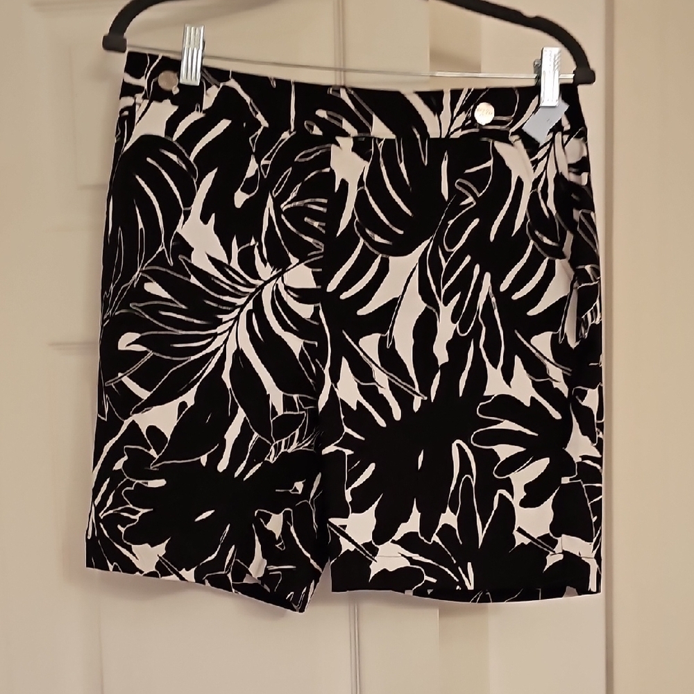 Rafaella Black and White Bermuda Shorts Tropical Print